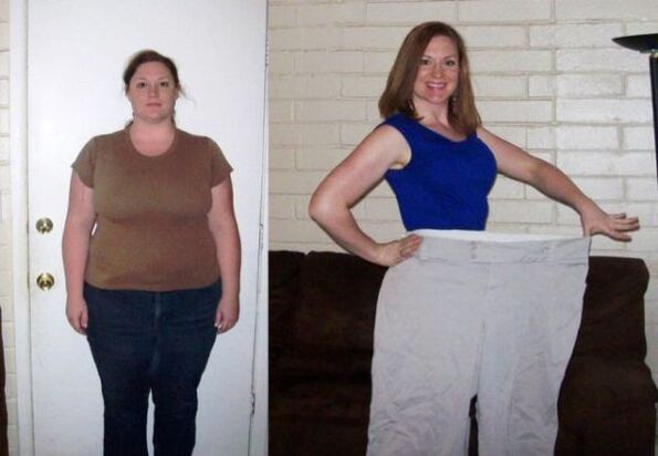 Woman before and after consumption diet